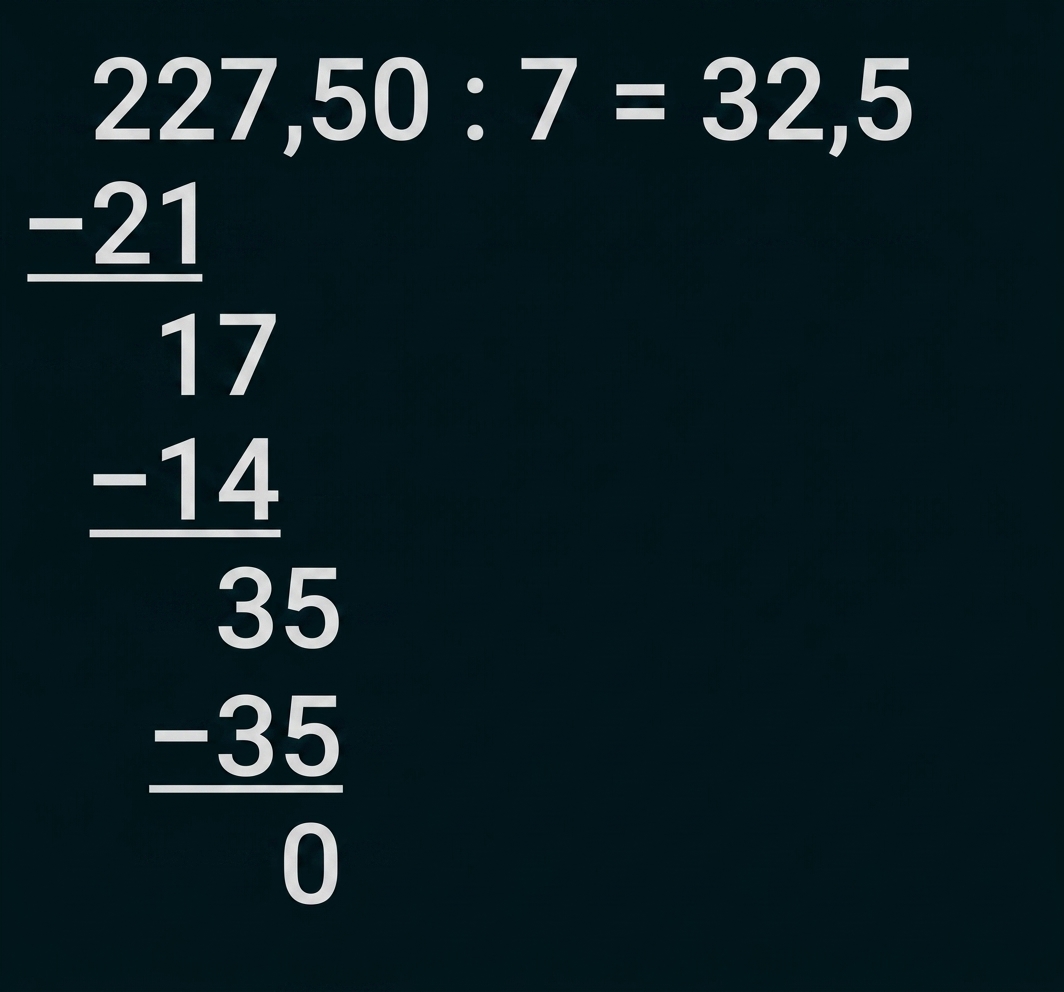 schriftliche division einer zahl durch 7 mit ergebnis 32,5